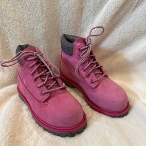 Kid's Toddler's Girl's Pink Gray Timberland Premium Waterproof Boots Size 9 NWOB
